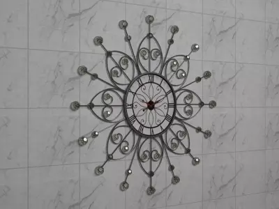 Wallclock metal snowflake clock on tiled wall Free low-poly 3D model