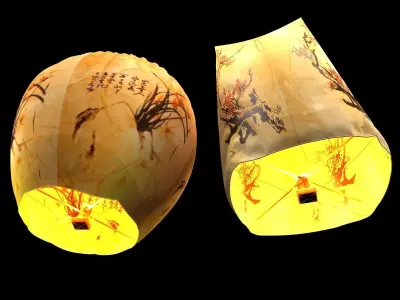 Chinese sky lantern Low-poly 3D model