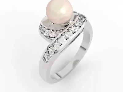 6mm Pearl engagement ring 3D print model