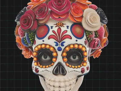 Day of the Dead Sugar Skull Floral Calavera Head  3D model