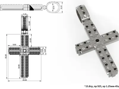 G0473 silver cross pendant with diamonds 3D print model