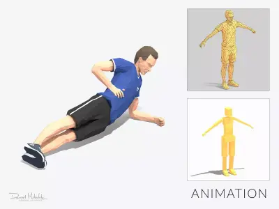 Side plank up and down Exercise Man Animation Low-poly 3D model
