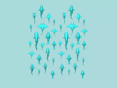 Sea Creatures Wall Decor - Decoration Top View 3D Model Collection