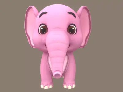 Rigged Pink Elephant Stylized  Low-poly 3D model