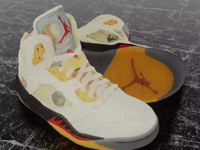 NIKE AIR JORDAN 5 RETRO X OFF WHITE FIRE RED 3D SHOES Low-poly 3D model