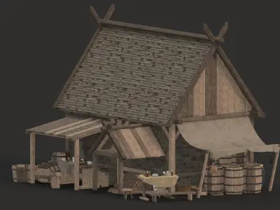 medieval market Low-poly 3D model