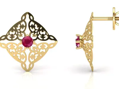Red diamond Mural Stud Earrings 3D print model