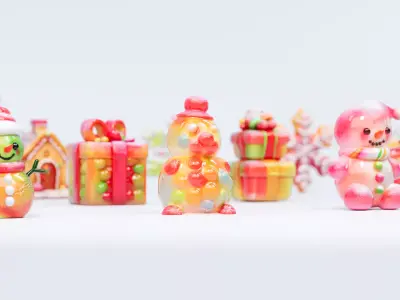 Snowman Snowflake Snowhouse Candy 3D model