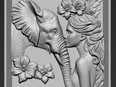 Elephant and a Girl A53 3D print model