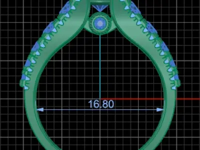 golden ring with a series of precious stones 3D print model