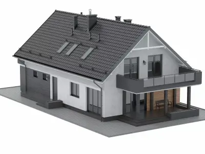 3D model of a modern two-story house Low-poly 3D model