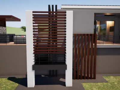 Garage modern house with car parked in front 3D model