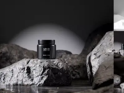 Black Cosmetic Jar on Rock Podium Low-poly 3D model