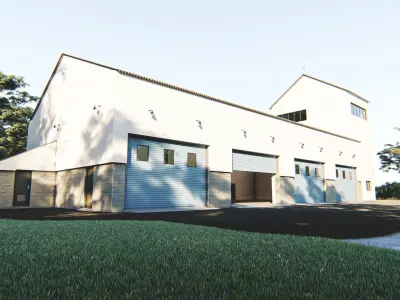 warehouse fire station with garage doors Low-poly 3D model