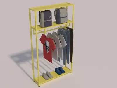 Tshirts Jeans Sport Shoes and Backpack Rack 3D model