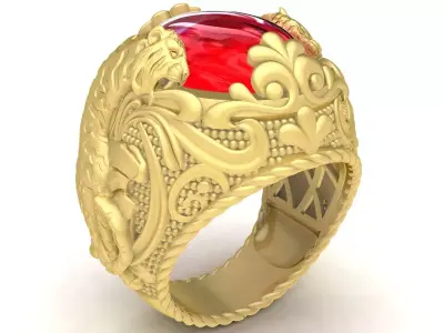 Luxury Vintage Engraved Oval Gemstone Ring for Men 3774 3D print model