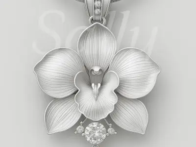 Elegant Orchid Pendant with Ruby  Stones 3D Jewelry Model 3D model