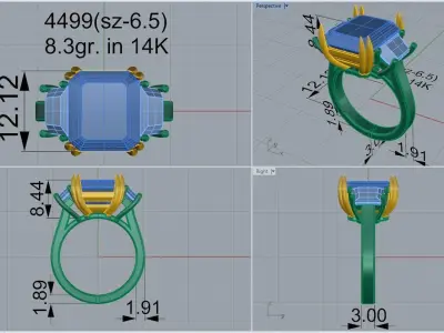 Emerald Diamond Ring 4499 3D print model