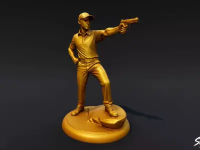 Golden Shooting Statue Low-poly 3D model