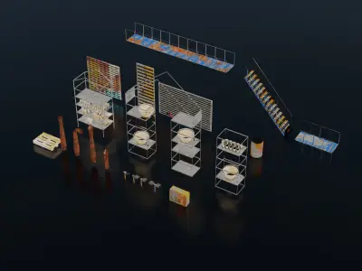 Post-Apocalyptic Kitbash Shipping Container Themed 60 pieces Low-poly 3D model