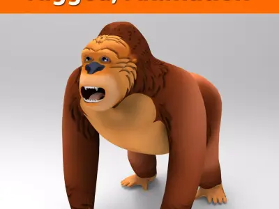 3D Cartoon Model Gorilla Animated and Rigged Low-poly 3D model