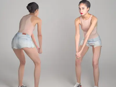 Slim woman playing beach volleyball 196 Low-poly 3D model