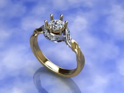 ENG-02 gold and diamond engagement ring 3D print model