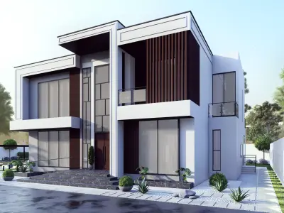 SKP and LUMION- Modern Villa with landscape  3D model