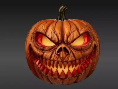 Scary Teeth Jack-O-Lantern Pumpkin 3D Model Horror Pumpkin Low-poly 3D model