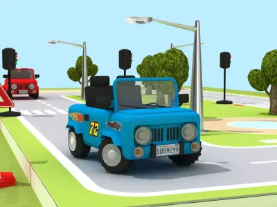 LowPoly Toy Car Traffic Set Cartoon Game 3D model