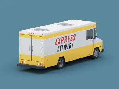 Stylized Cartoon Delivery Step Van 80s Low-poly 3D model