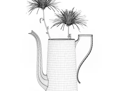 Pink Flowes in Golden Teapot 3D model