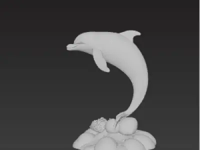 Dolphin Fountain Statue  Leaping Water Feature for Seaside  Low-poly 3D model