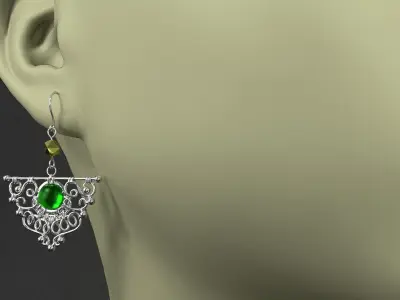 earrings pair of with emerald stone 3D model