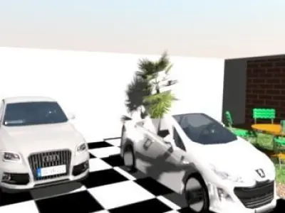 House with brick wall and fence 3D model