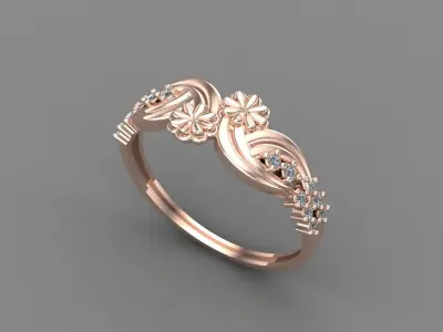 Women Ring Diamond Stone STL 3DM Lightweight Printable 3D print model 2