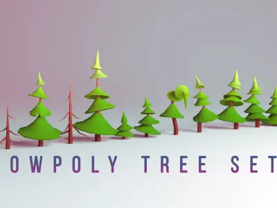 Low-poly Tree Set forest Free low-poly 3D model