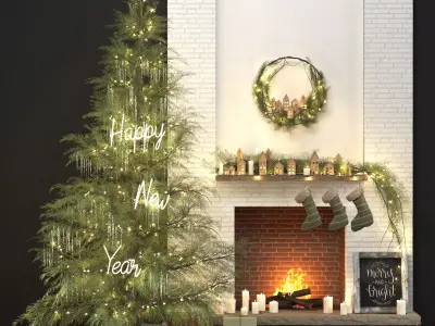 Bright Christmas Decorative Set 3D model