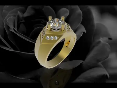 Modern Square Diamond Men Ring 3D Model 648 3D print model