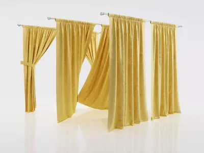 Gold colored window curtains 3D model
