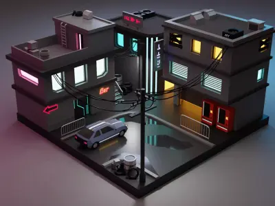 Cyberpunk Buildings Low-poly 3D model