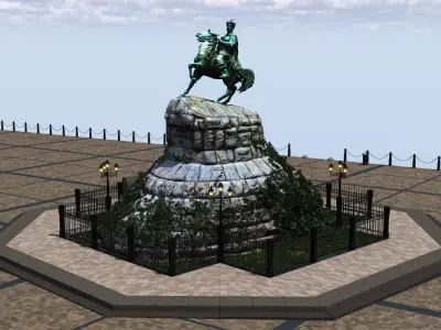 Bohdan Khmelnytsky Monument Kyiv  Low-poly 3D model