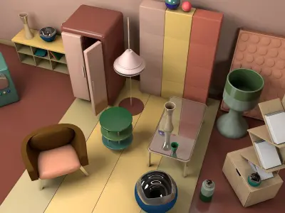 Cartoon Room Interior Elements Low-poly 3D model