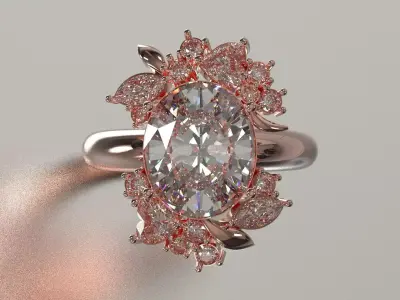 Oval Center Stone Cocktail STL 3D Ring model jr00283 3D print model