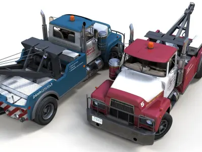 Vintage tow truck Low-poly 3D model