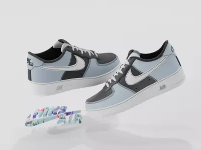 Nike Air Force One  Blue  Black 3D model