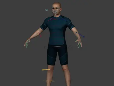 Surfer - Swimmer With High Quality IK-FK Rig Low-poly 3D model