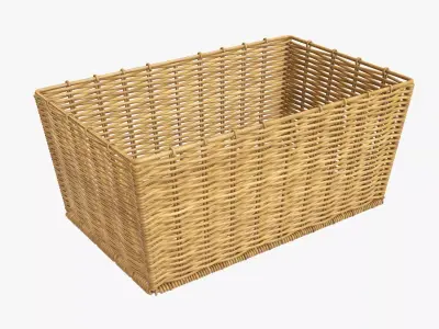 Wicker basket rectangular 02 medium brown 3D model