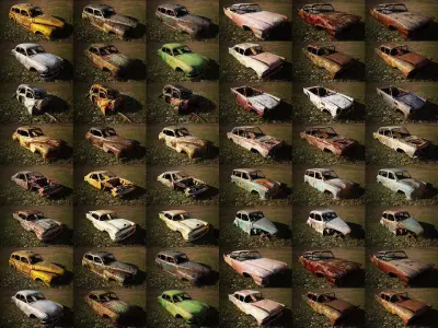 48 OLD ABANDONED CARS 3D model