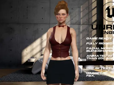 cocktail girl girl full rigged - game ready - animated Low-poly 3D model